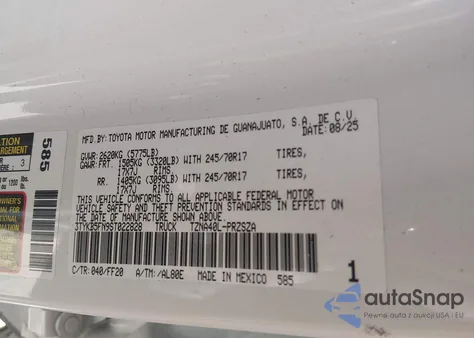 2025 Toyota Tacoma Sr5 из США, поврежденный, VIN 3TYKB5FN9ST022828